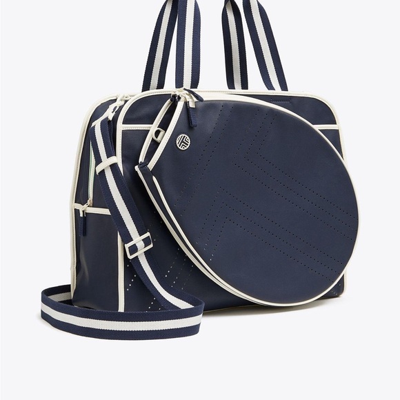 Tory Burch Convertible Perforated T-Tennis Tote in Navy Blue - Picture 2 of 9